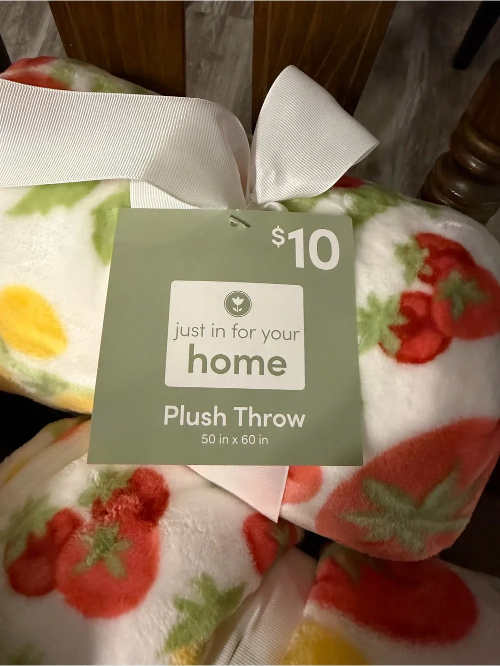 Home Plush Throw Blanket in White with Yellow & Coral Floral Print